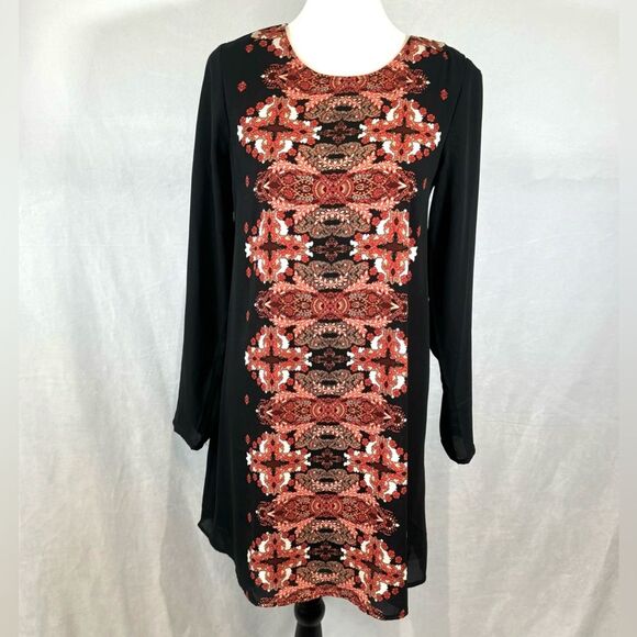 Black and rust boho print keyhole back shift dress size small NWT - Picture 1 of 6